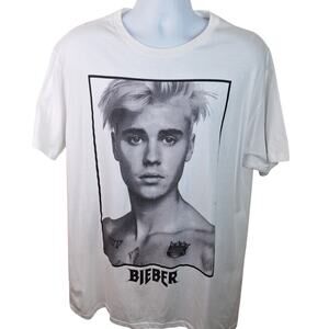 Official Justin Bieber Pop Star Portrait White Tshirt Size XL